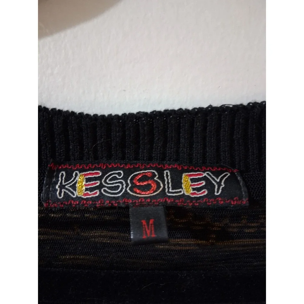 Kessley Womens Patchwork Mixed Media Sweater Dress Black Multi V-Neck Beaded M - Picture 2 of 11